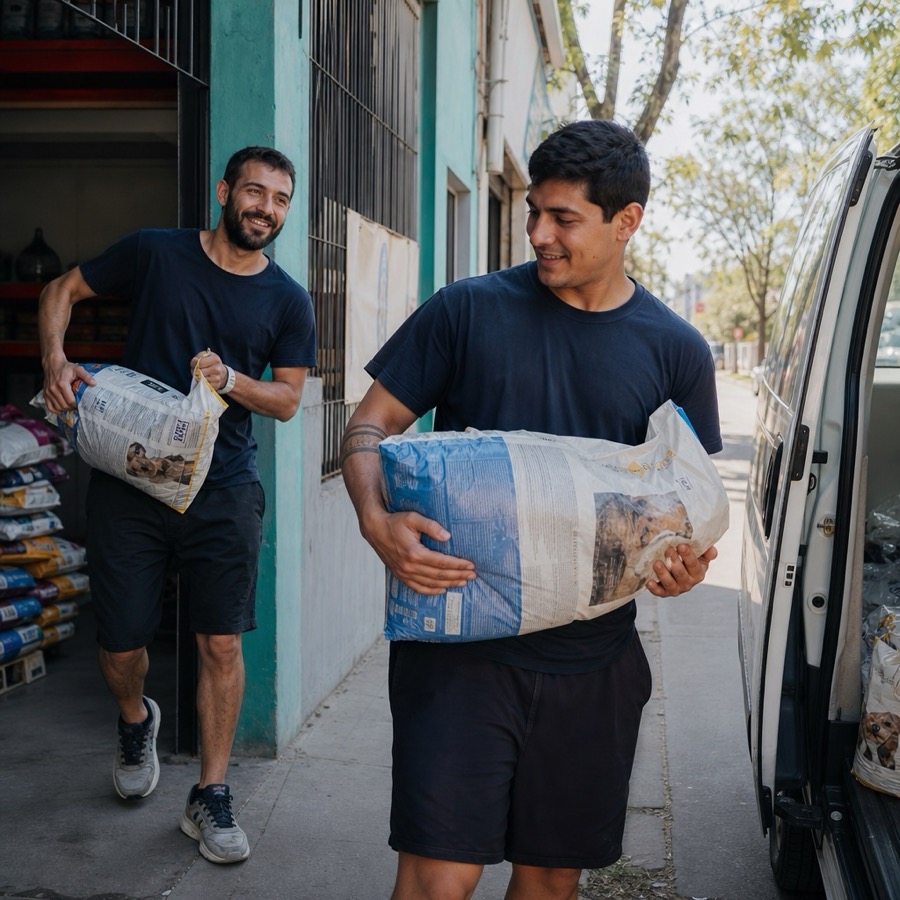 Voluntarios llevando alimento en el barrio